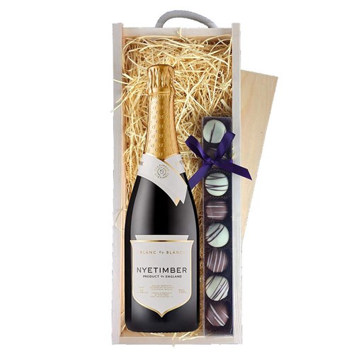 Nyetimber Blanc de Blancs English Sparkling 75cl & Truffles, Wooden Box